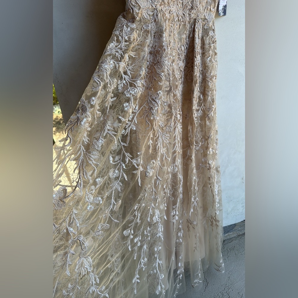 NWT LENOVIA wedding Gown dress mob mog champagne Cream Gold formal Lace M / L - Picture 5 of 17